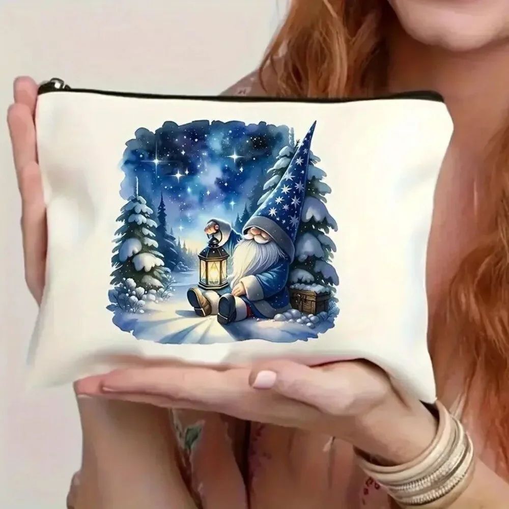 Christmas Gnome Holiday Lightweight Zippered Cosmetic Makeup Bag Double Sided